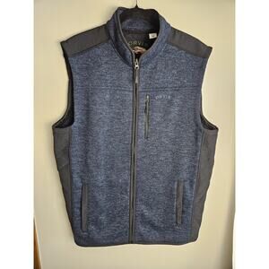 Orvis Mens Size XL Full Zip Vest Jacket Navy Blue w/ Quilted Black Panels Warm